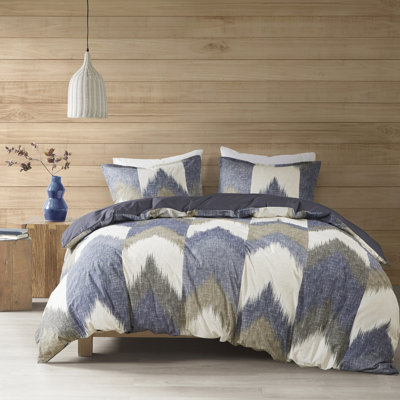 Élégante literie en coton pour lit double / grand lit - Housse de couette imprimée avec revers uni et motif 2 taies décoratives assorties avec boutons de coin pour une chambre relaxante