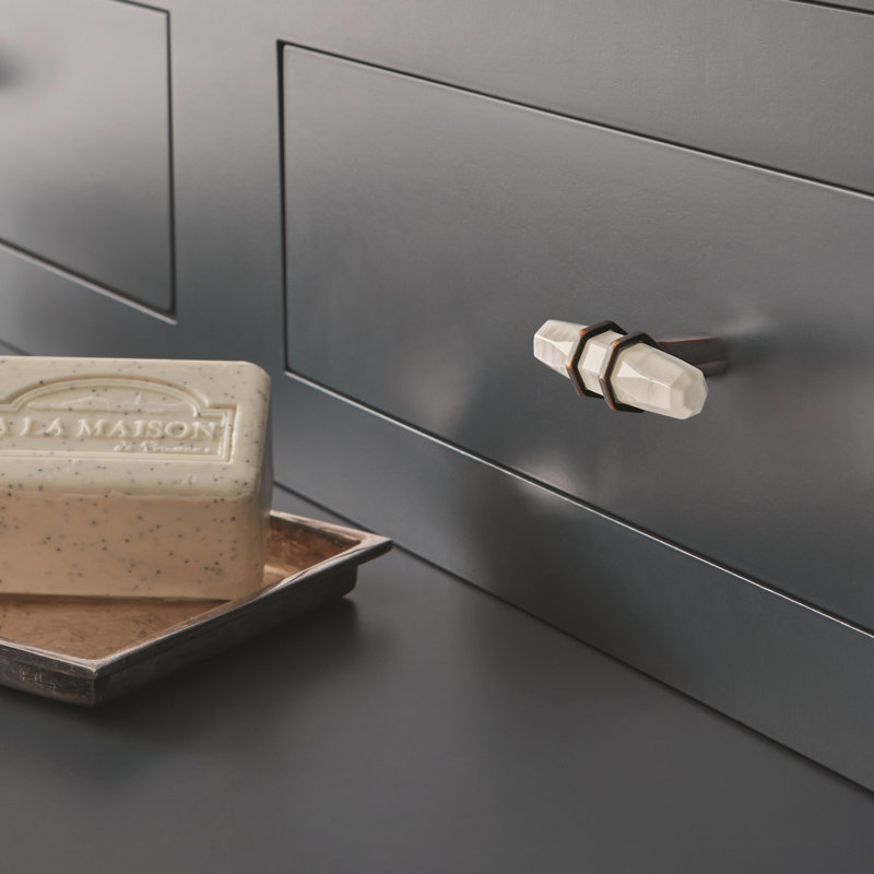 Marble White and Oil-Rubbed Bronze T-Handle Knob