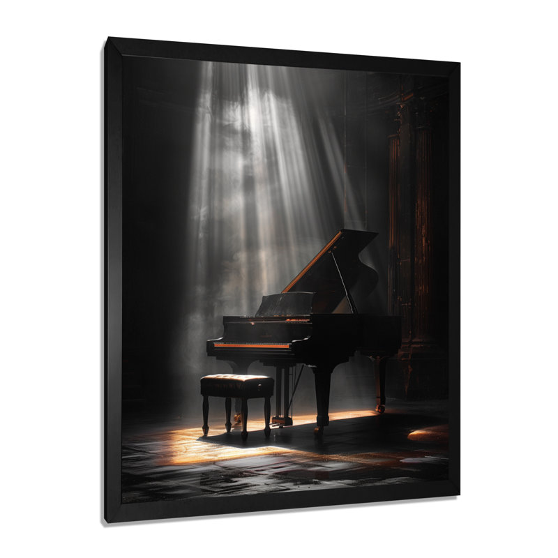 Gris gris projecteur de piano - décoration murale musique, H 12 po x l 20 po, Cadre photo noir simple