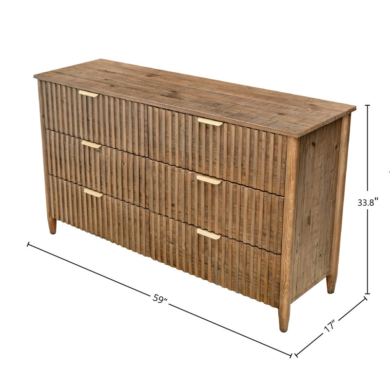 Commode 6 tiroirs en bois de pin récupéré Aerica, brun