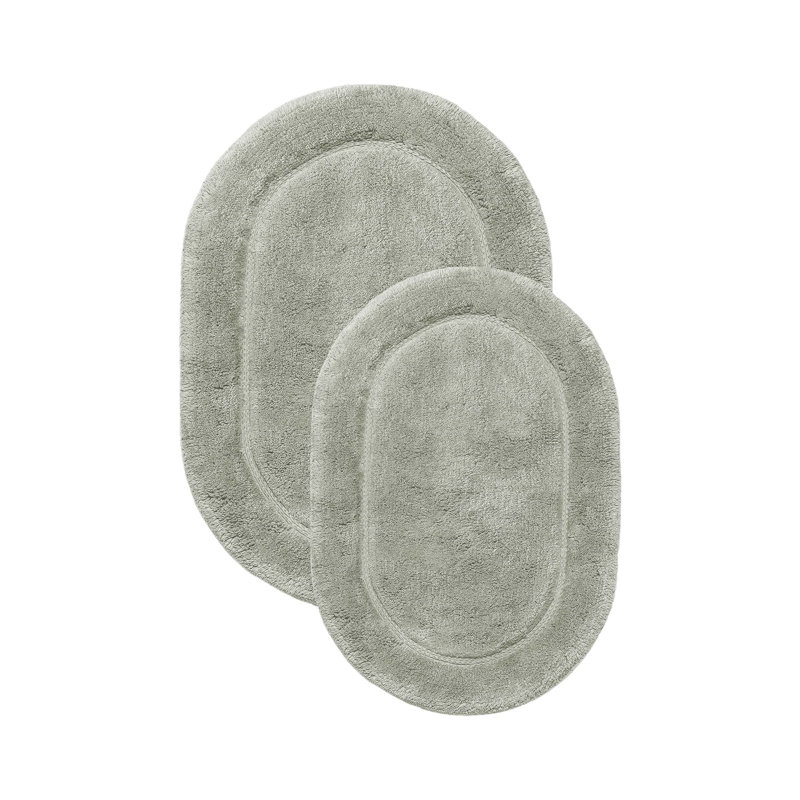 Sandcliff Cotton Non-Skid Machine Washable 2 Piece Oval Bathroom Rug Set, Oval Sage