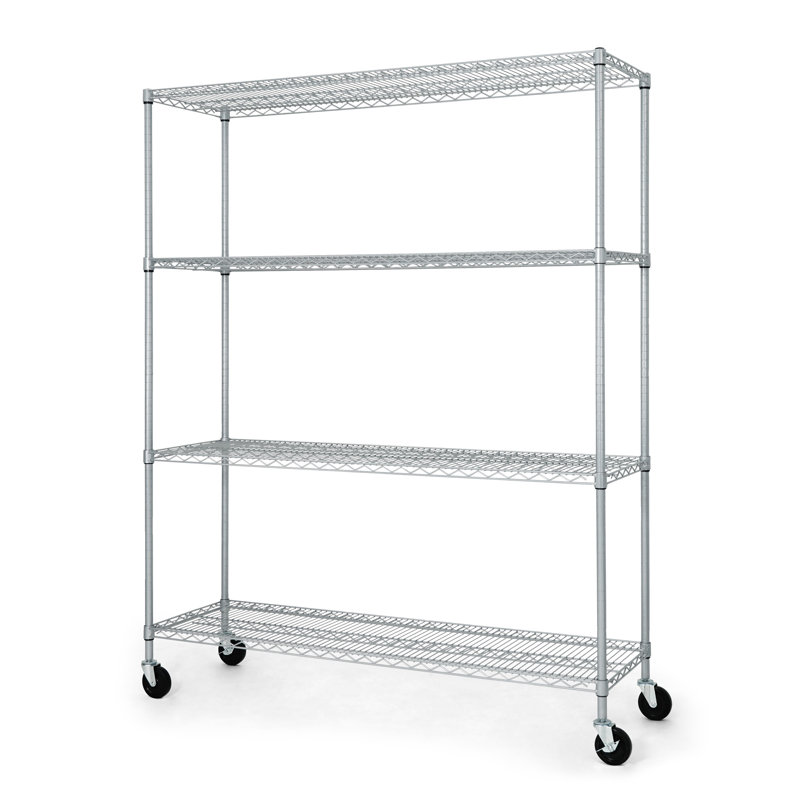 Silver 4-Tier Adjustable Metal Wire Shelving Unit with Wheels