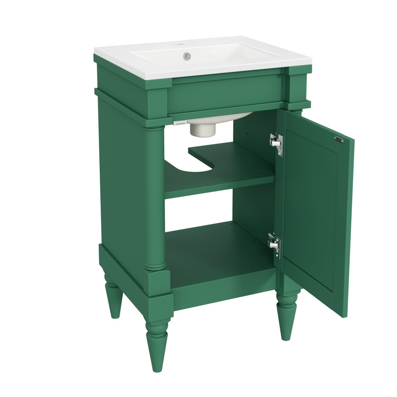 Meuble-lavabo de salle de bain avec lavabo en céramique, tablette réglable et portes