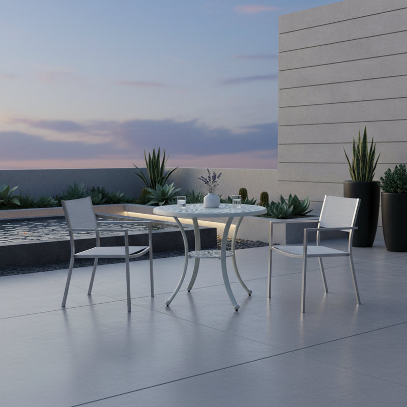 31'' Round Cast Aluminum Outdoor Dining Table with 1.9'' Umbrella Hole, White