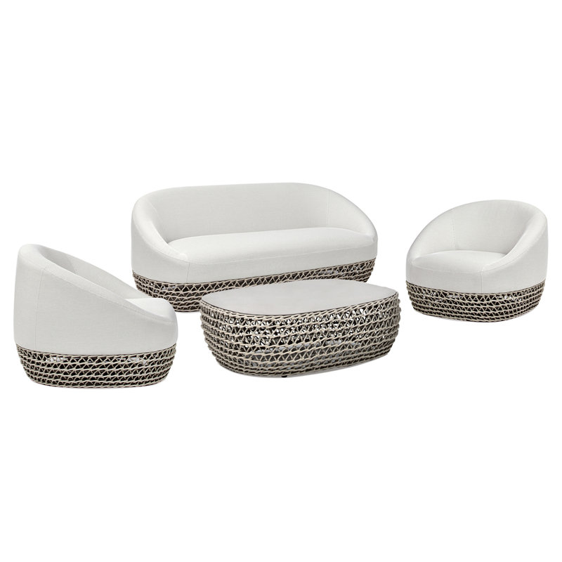 Ravae Wicker 4 - Person Patio Conversation Set