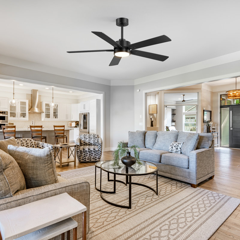  Seale 52 inch Smart Ceiling Fan with Remote/APP/Alexa Control, Downrod Mount, Reversible DC Motor, 5 Blades, 6 Speeds, 3CCT, Dimmable, Noiseless, Bedroom, Living Room, Black