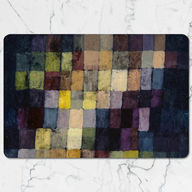 Dark Mosaic Placemats And Coaster Set With Square Block Pattern