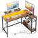 Nedyo 48" L-Shaped Computer Desk with Power Outlet, LED Gaming Work Desk with Monitor Stand
