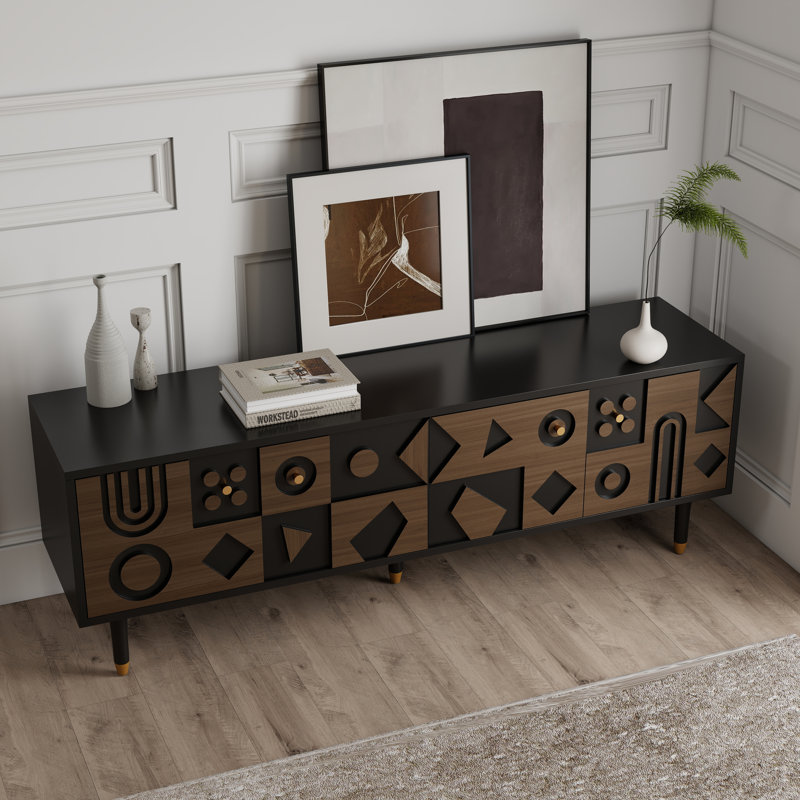Meuble télé 70 po Mid-Century 70 po, Bois brun foncé