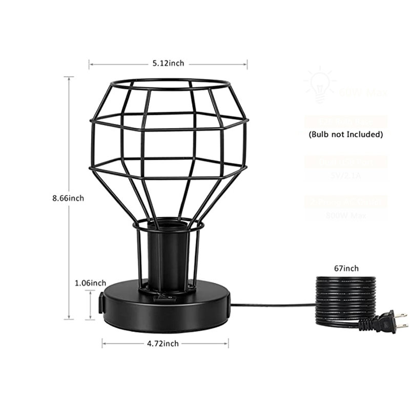 Ensemble de 8,66 po de lampes de bureau noires avec prise USB et prise