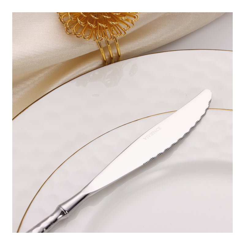 20 Pc Flatware Set with Hammered Handles, Silver