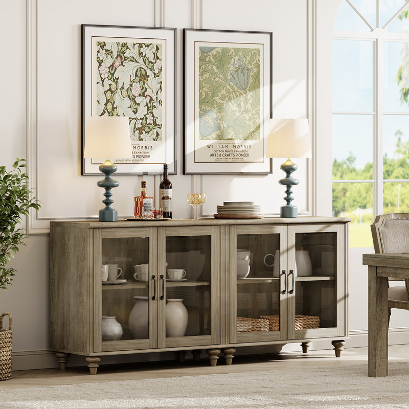 Buffet en bois manufacturé et solide l 67,7 po Scarlett, Gris délavé