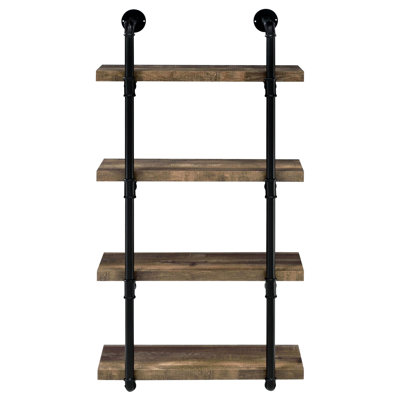 Black And Rustic Brown 4 Shelf, Suitable For Office Environment Wall Shelf Storage Needs