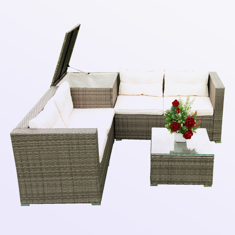 Ensemble de patio complet 4 pièces avec coussins, Crème