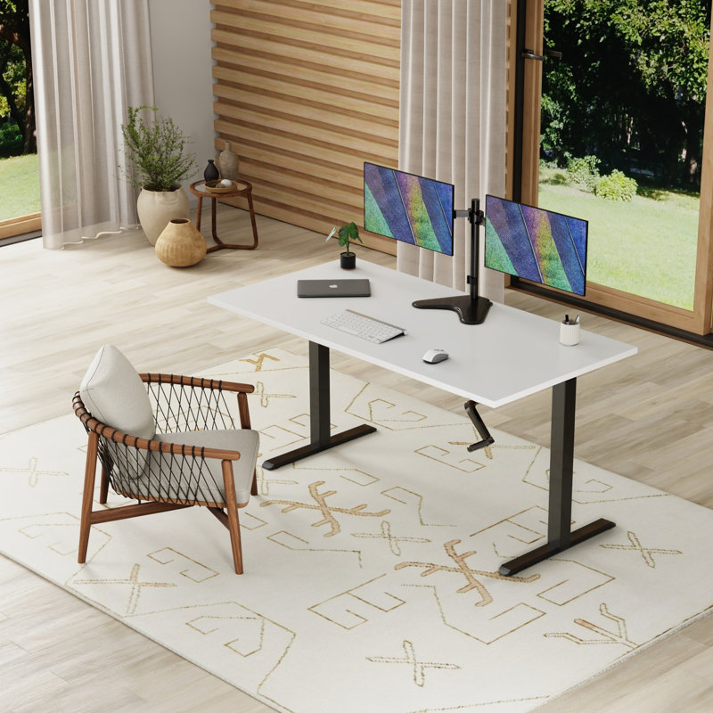 Bureau debout à manivelle avec plateau de table 55 po - Base noire, Blanc / noir, H 50 po x l 59 po x P 29,5 po