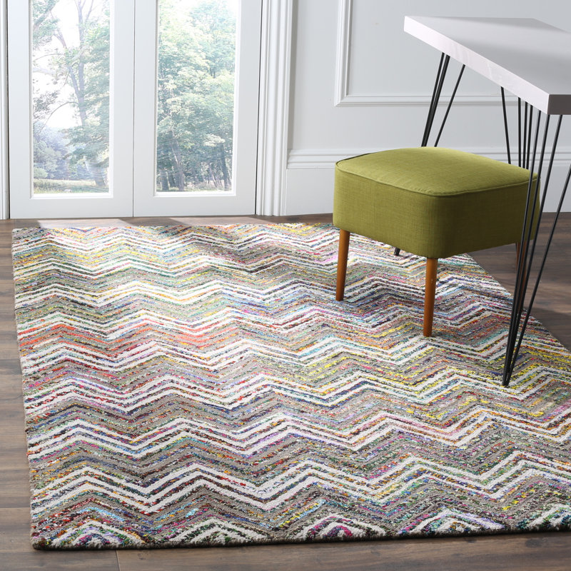 Airionna Hand Tufted Wool/Cotton Chevron Rug in Brown/Beige, Rectangle 8' x 10'