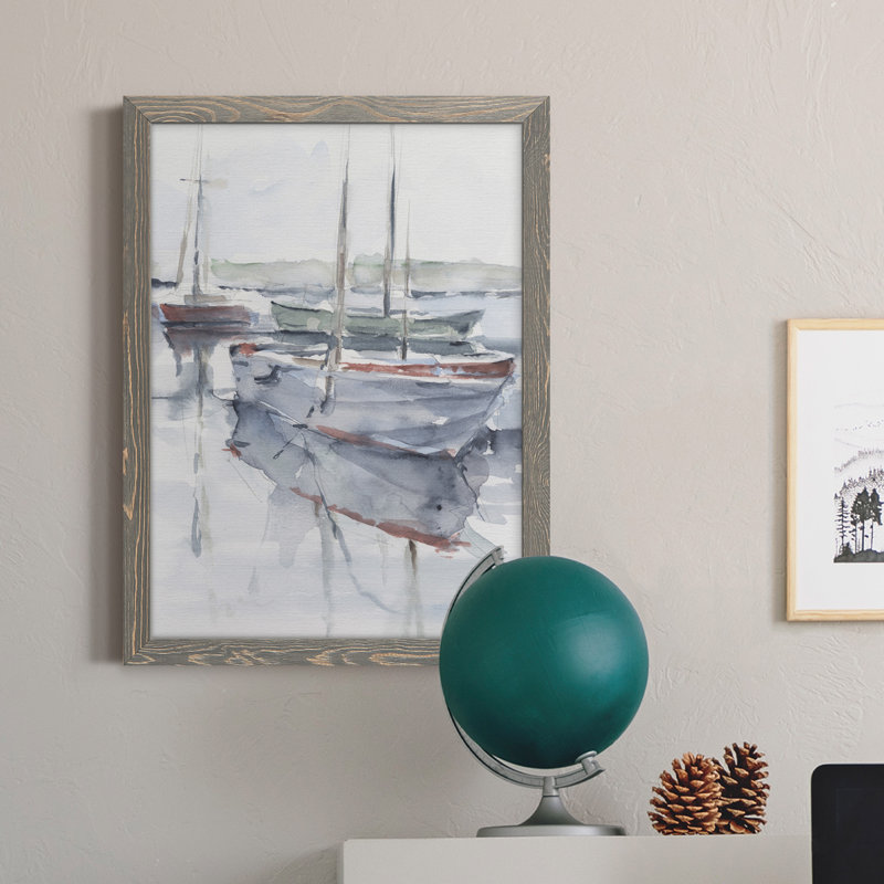 Watercolor Harbor Study I - Peinture sur toile encadrée, H 32 po x l 23 po x P 1 po, gris