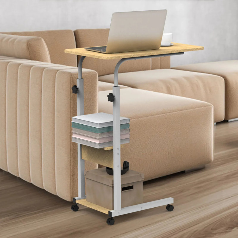 Table d'appoint en C à 3 niveaux, hauteur réglable de 25,98 à 33,86 po, 4 roulettes avec freins, 11 lb de poids, assemblage facile, pour les petits espaces, salon, canapé-lit, canapé-lit