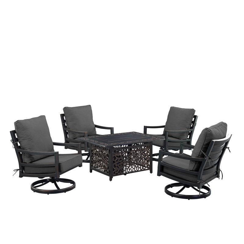Ensemble de conversation d'extérieur pour 4 personnes avec coussins Demosthenes, Noir