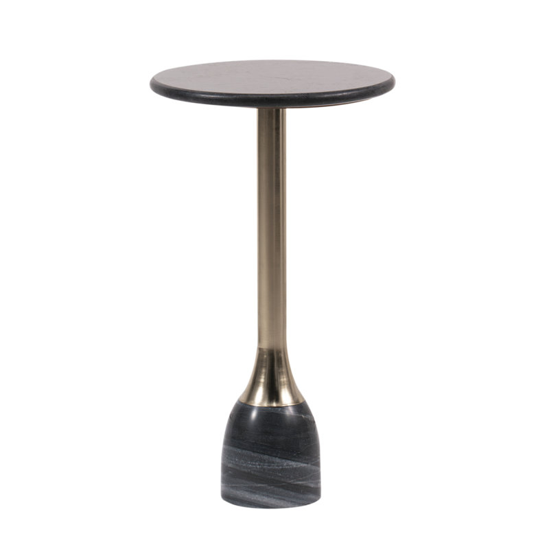Modern Marble Top Drink Table with Pedestal, Black, Silver