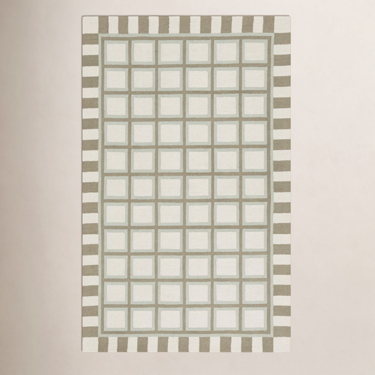 Green Ivory Hand-Tufted Wool Geometric Rug, Rectangle 5' x 8'
