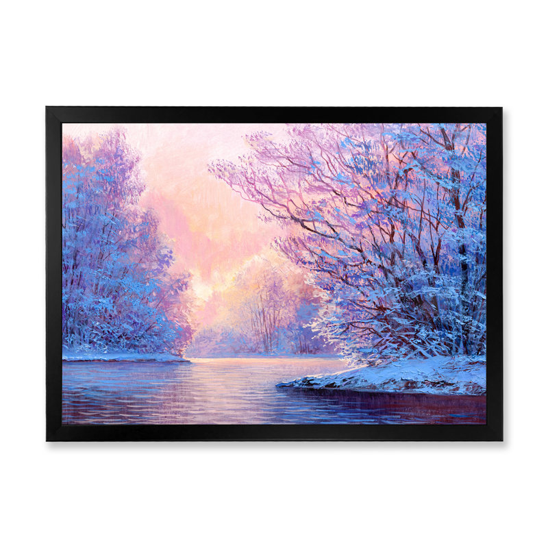 «Winter Landscape With The Riveroriginal», reproduction sur toile, Toile avec cadre noir, H 30 po x l 40 po x 1,5 po