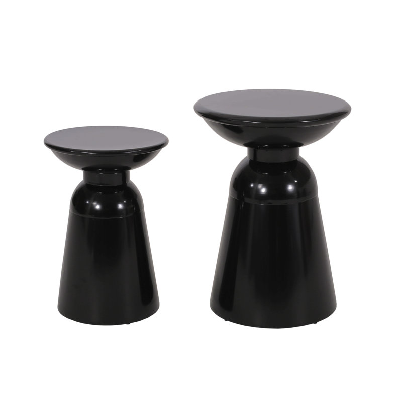 Outdoor Iron Side Tables With Flared Design, Set Of 2, Black