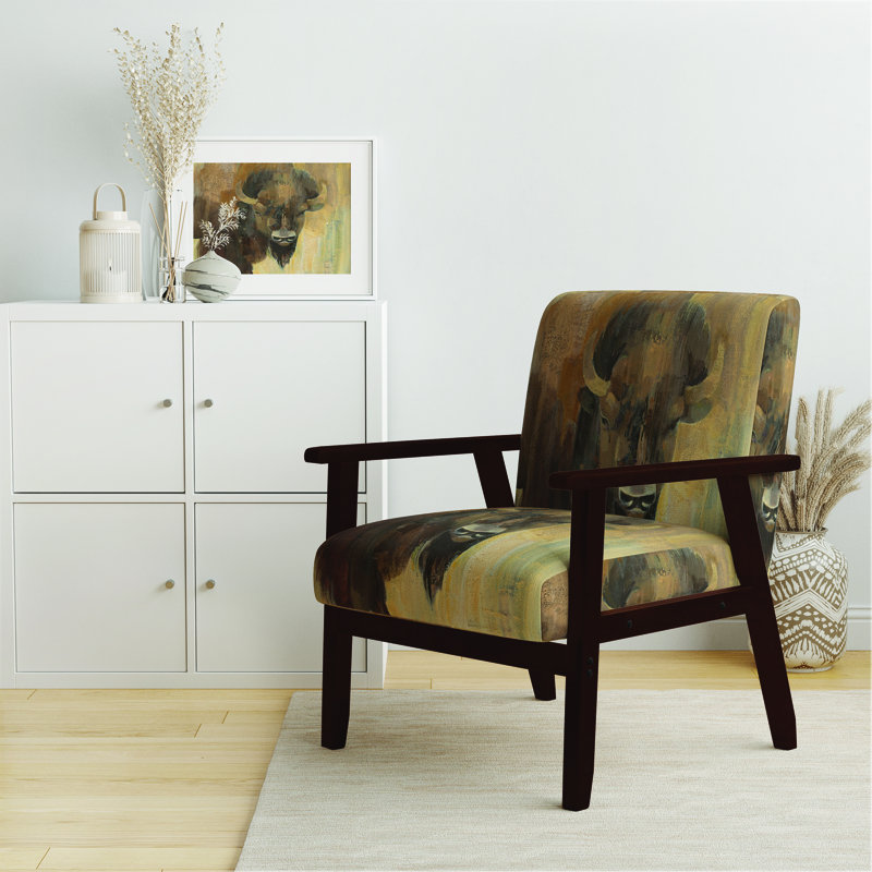 'Graviel - Into The Wild Gold Buffalo - Upholstered Modern Farmhouse Accent Arm Chair, Brown