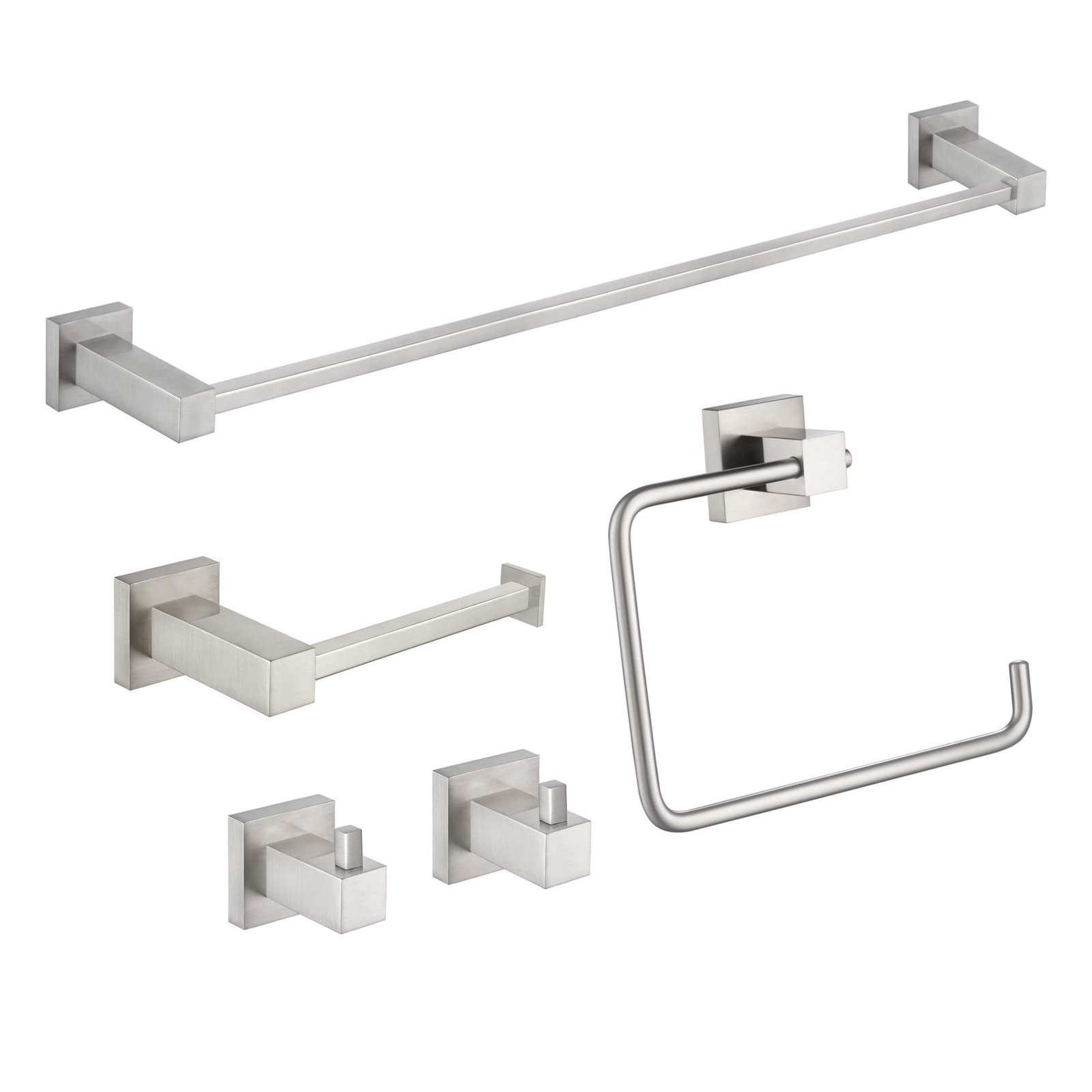 Cube 5-Piece Bathroom Hardware Set, Brushed Nickel