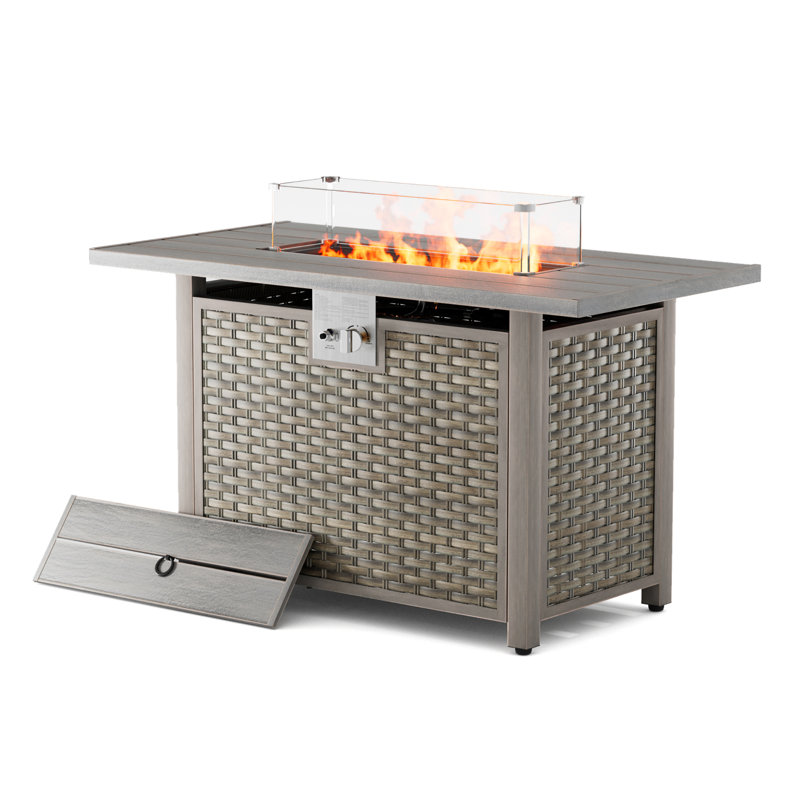 43" Propane Gas Fire Pit Table 50,000 Btu, Csa Certifed With Windshield, Lid And Cover