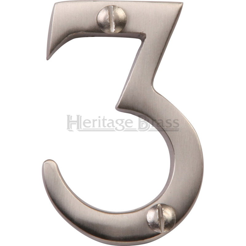 Heritage Brass Heritage Numeral Face Fix 51mm (2"), 3, Satin Chrome