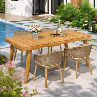 Table de salle à manger d'extérieur en bois d'acacia de 69 po avec plateau à lattes et capacité de poids de 300 lb