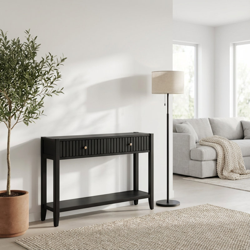 Table de canapé étroite avec tiroirs de rangement et tablette, console d'appoint en bois