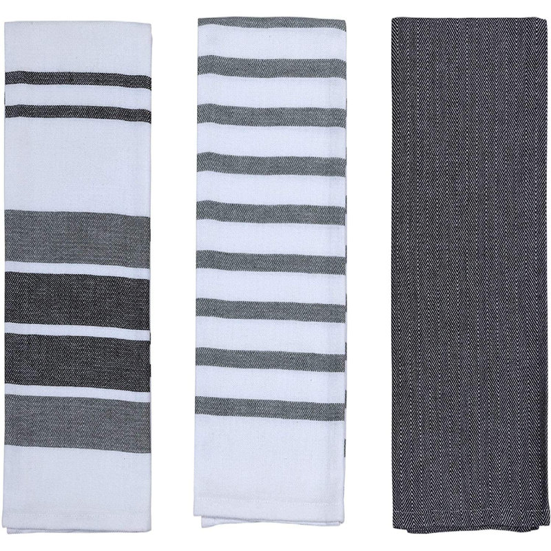Cotton Stripe Kitchen Towel Linen Set, Grey