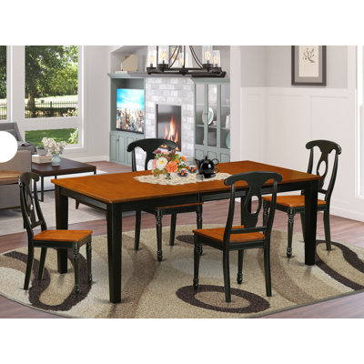 Ensemble de table de cuisine 5 pièces pour 4 personnes comprenant une table de salle à manger rectangulaire avec rallonge papillon et 4 chaises, noir et cerise