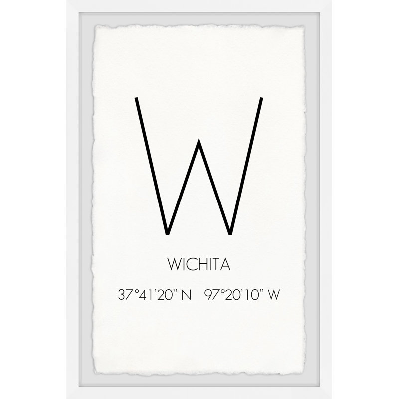 Wichita Kansas - Image encadrée d'art textuel sur papier, H 45 po x l 30 po x P 1,5 po