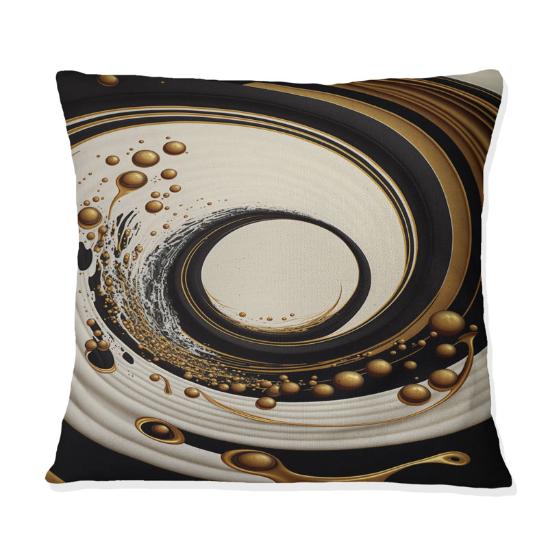Coussin décoratif noir, argent et or mélangeant tourbillons IV - spirales abstraites