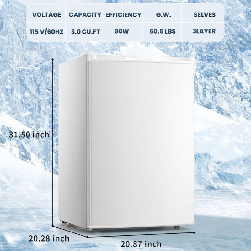Congélateur vertical, congélateur vertical compacte à porte simple avec porte réversible de 3,0 pieds cubes, Blanc