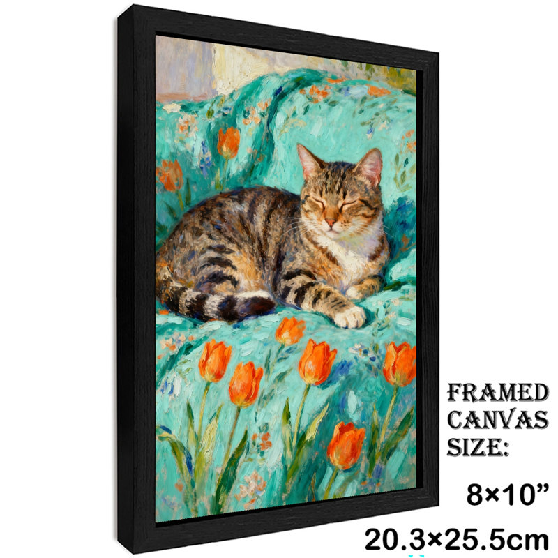 Art mural rétro noir encadré de chat, H 11 po x l 9 po