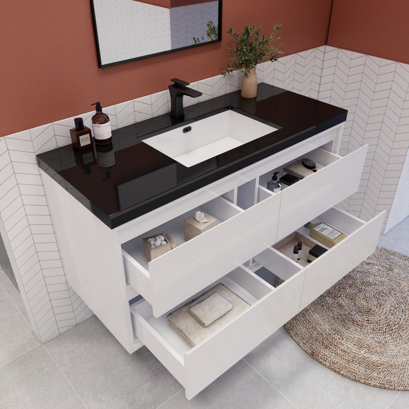 Vickye 47.24'' Single Bathroom Vanity with Plastic Top, Glossy White