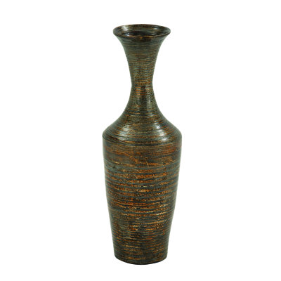 Dark Brown Bamboo Wood Tall Floor Decorative Vase with Lacquer