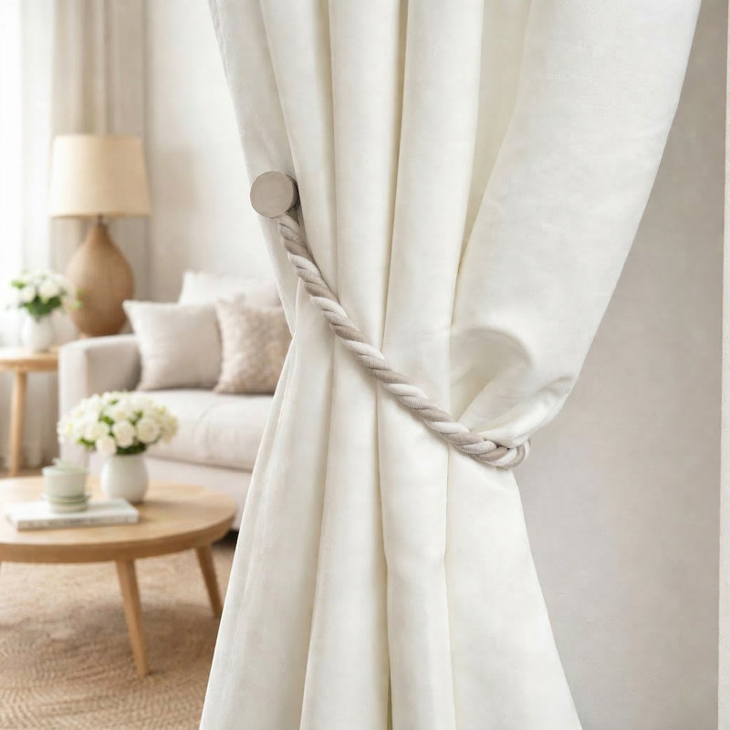 Embrasse de rideaux en corde tressée magnétique Savoia - conception tissée durable pour une utilisation facile, Brun