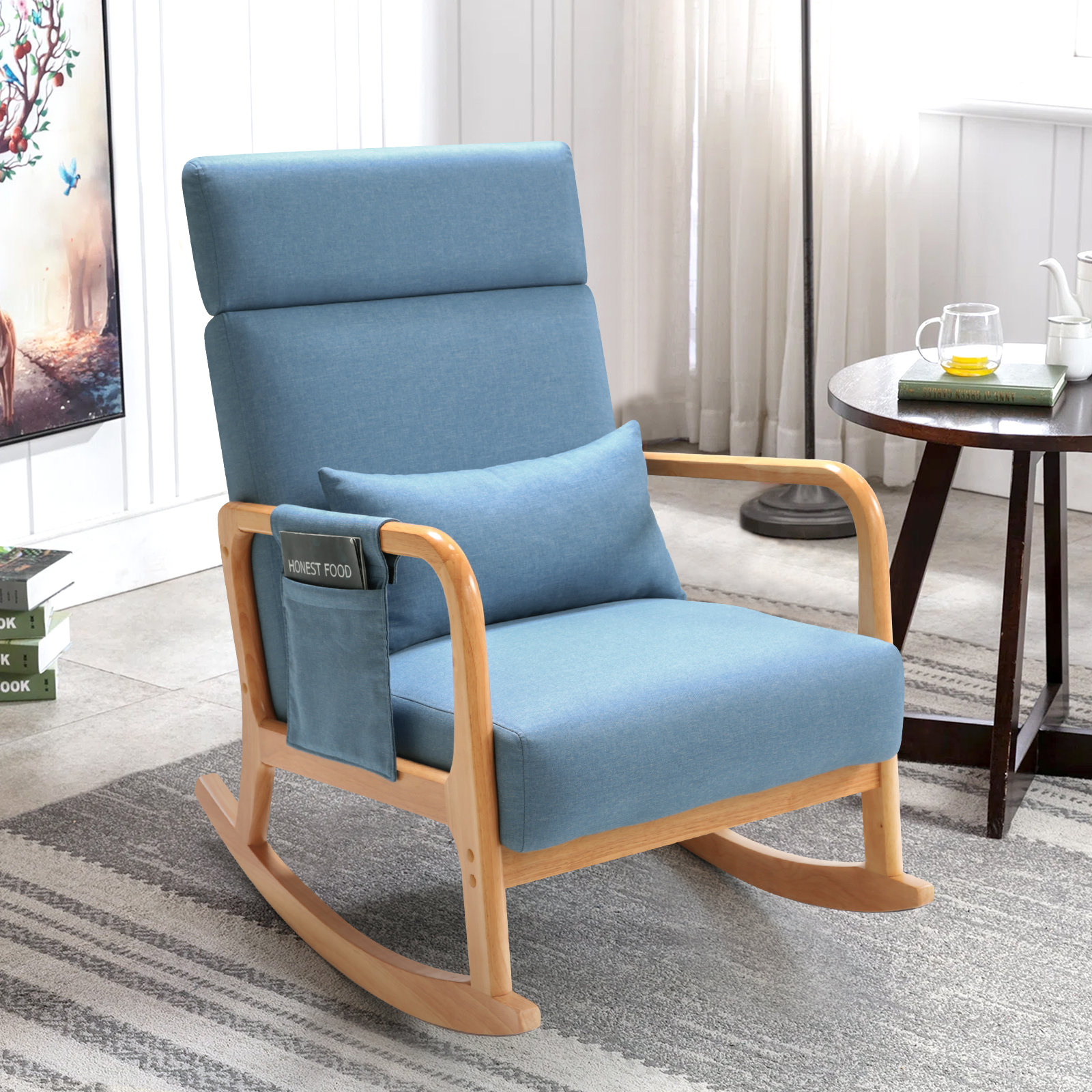 Latitude Run Kellda Modern Solid Wood Upholstered Rocking Chair