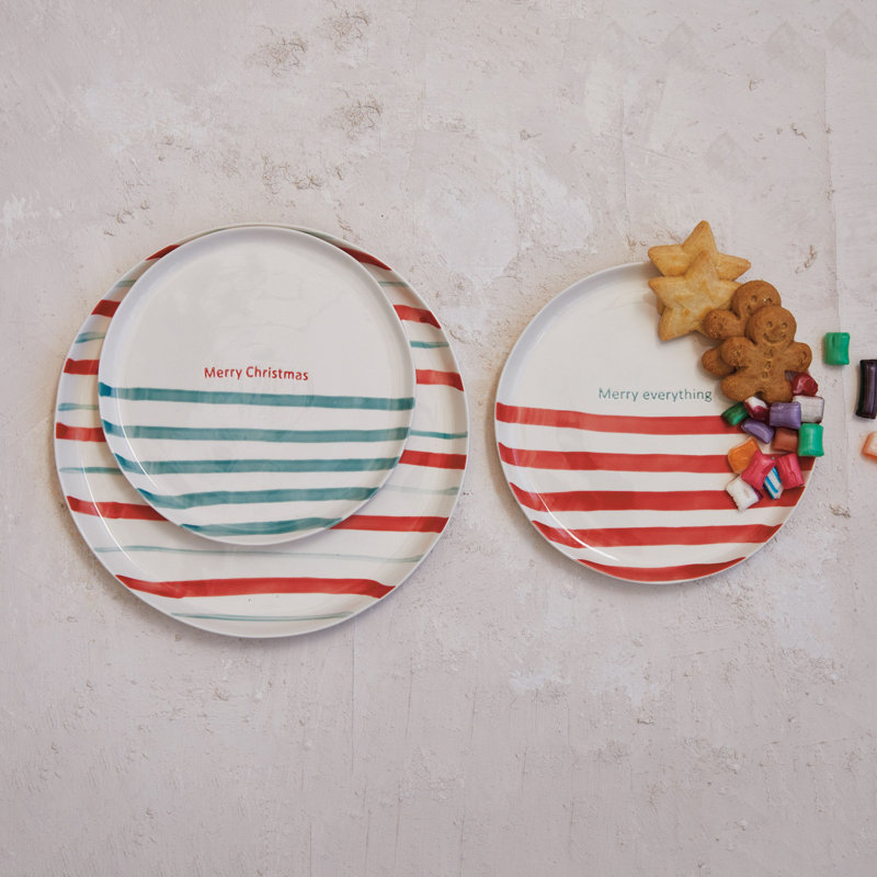 Assiette en grès peinte à la main avec rayures