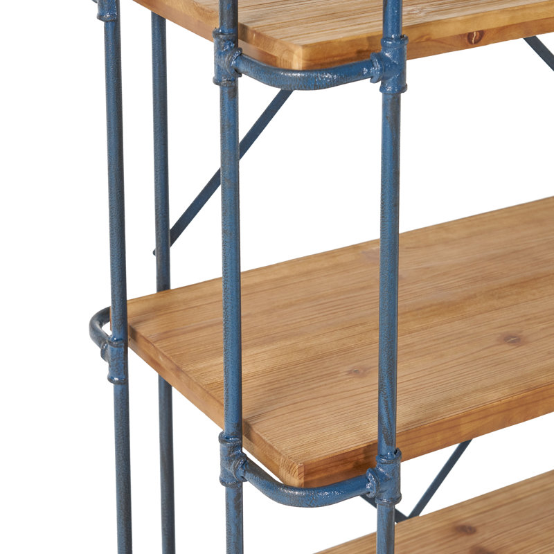 Kaeden  Ladder Bookcase with Wood Shelves & Iron Frame, (5 Shelves) 67" H x 37" W x 18" D