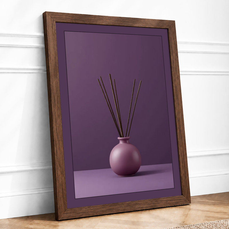 Pink Vessel And Reeds Minimalist - Print, Walnut, A3 - 42.0 x 29.7 cm