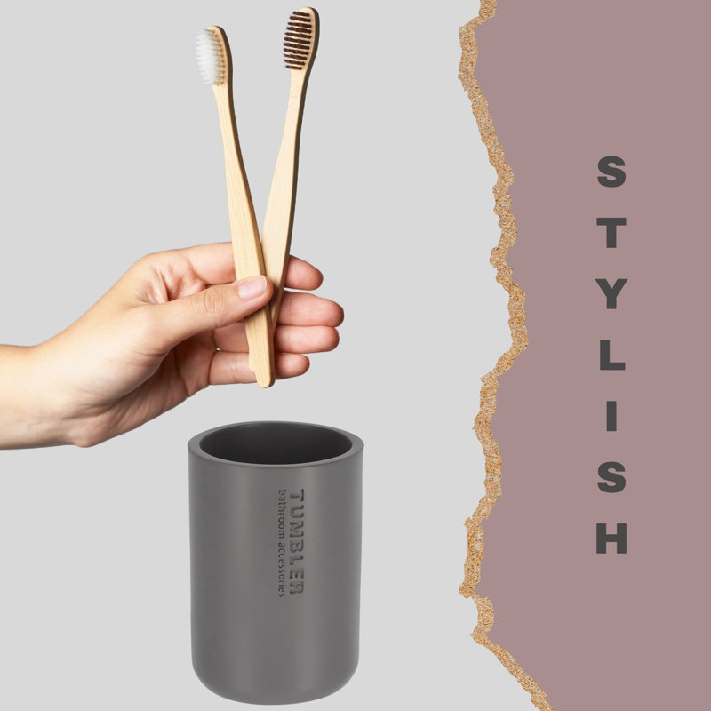 Modern Matte Gray Polyresin Bathroom Tumbler Toothbrush Holder