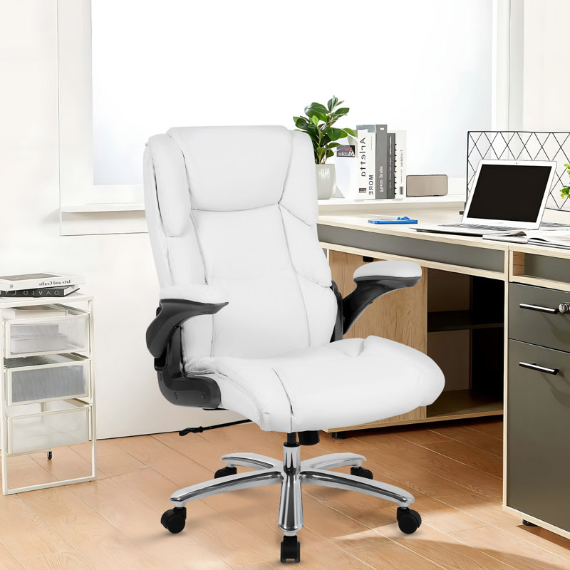 Office Chair Computer Desk Chair Big And Tall Office Chair 402Lbs Heavy Duty Mesh Ergonomic Computer Chair With Armrest Rolling Swivel Computer Pu Leather Chair For Heavy People, White