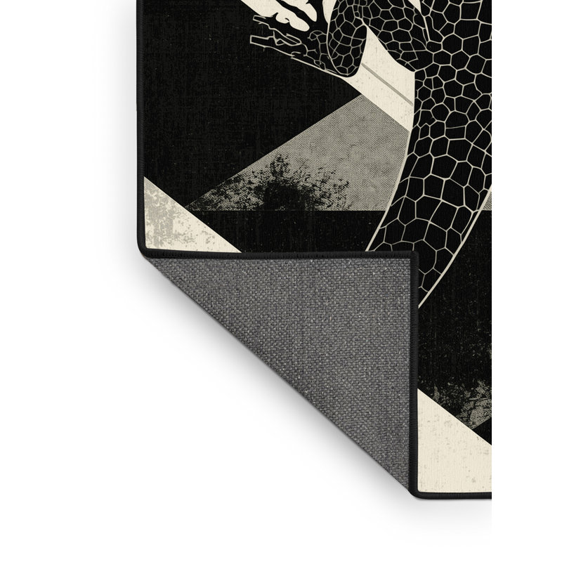 Tapis beige à motif géométrique moelleux et moelleux de couleur moelleuse - noir, 2 x 3