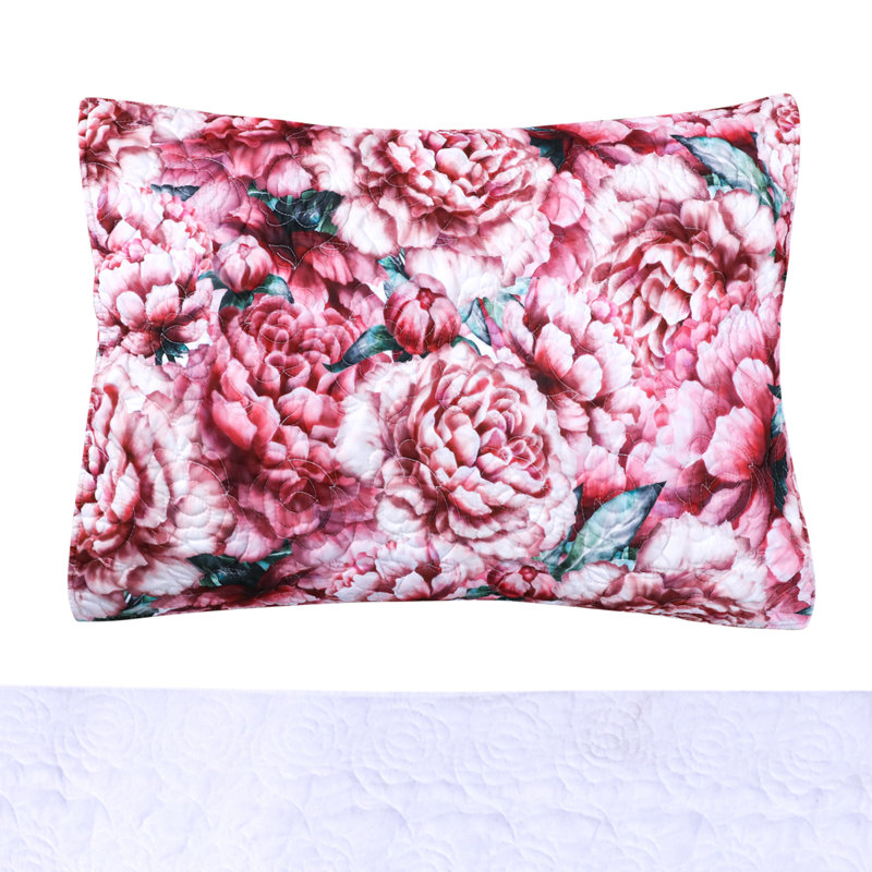 Standard Floral Pink Microfiber Cotton Pillow Sham